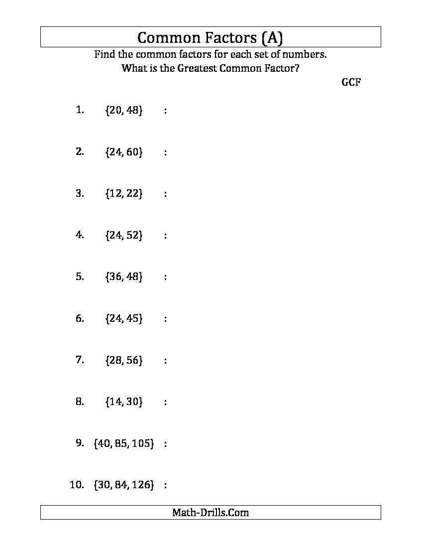 Greast Common Factor And Least Common Multiple Worksheets