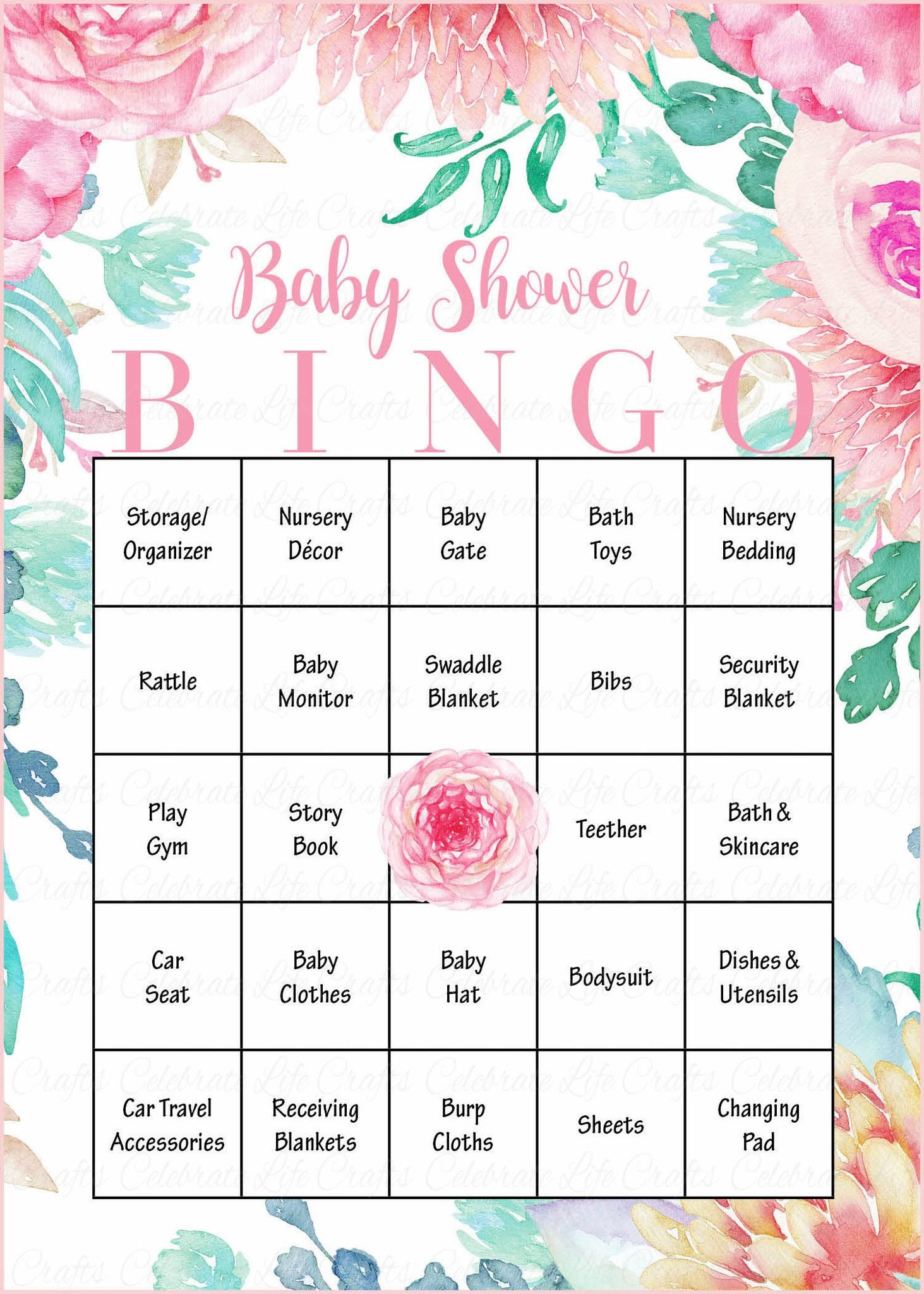 Floral Baby Bingo Cards - Printable Download - Prefilled - Spring - Free Printable Baby Registry Cards