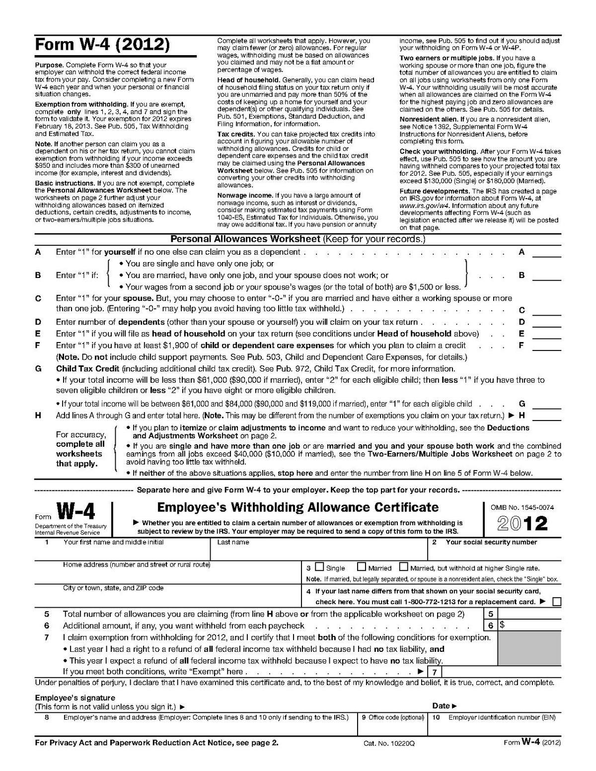 Printable W-4 Forms