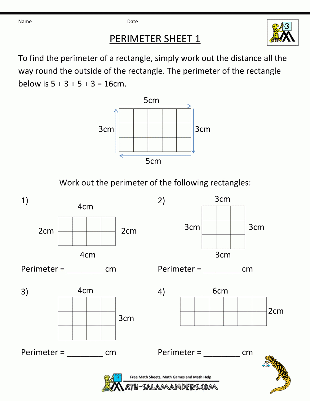 Free 3Rd Grade Math Worksheets Perimeter 1 | Geometry-Perimeter And - Free Printable Time Worksheets For Grade 3