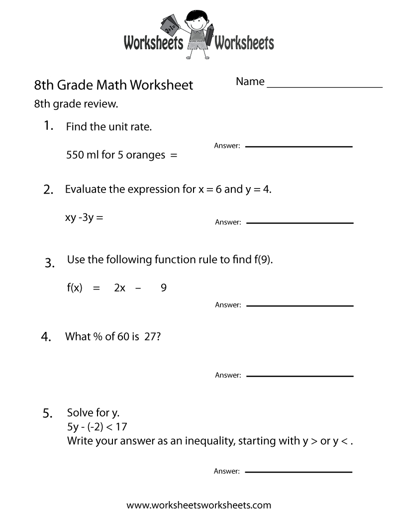 Free 8Th Grade Worksheets | Two Ways To Print This Free 8Th Grade - Grade 9 Math Worksheets Printable Free With Answers
