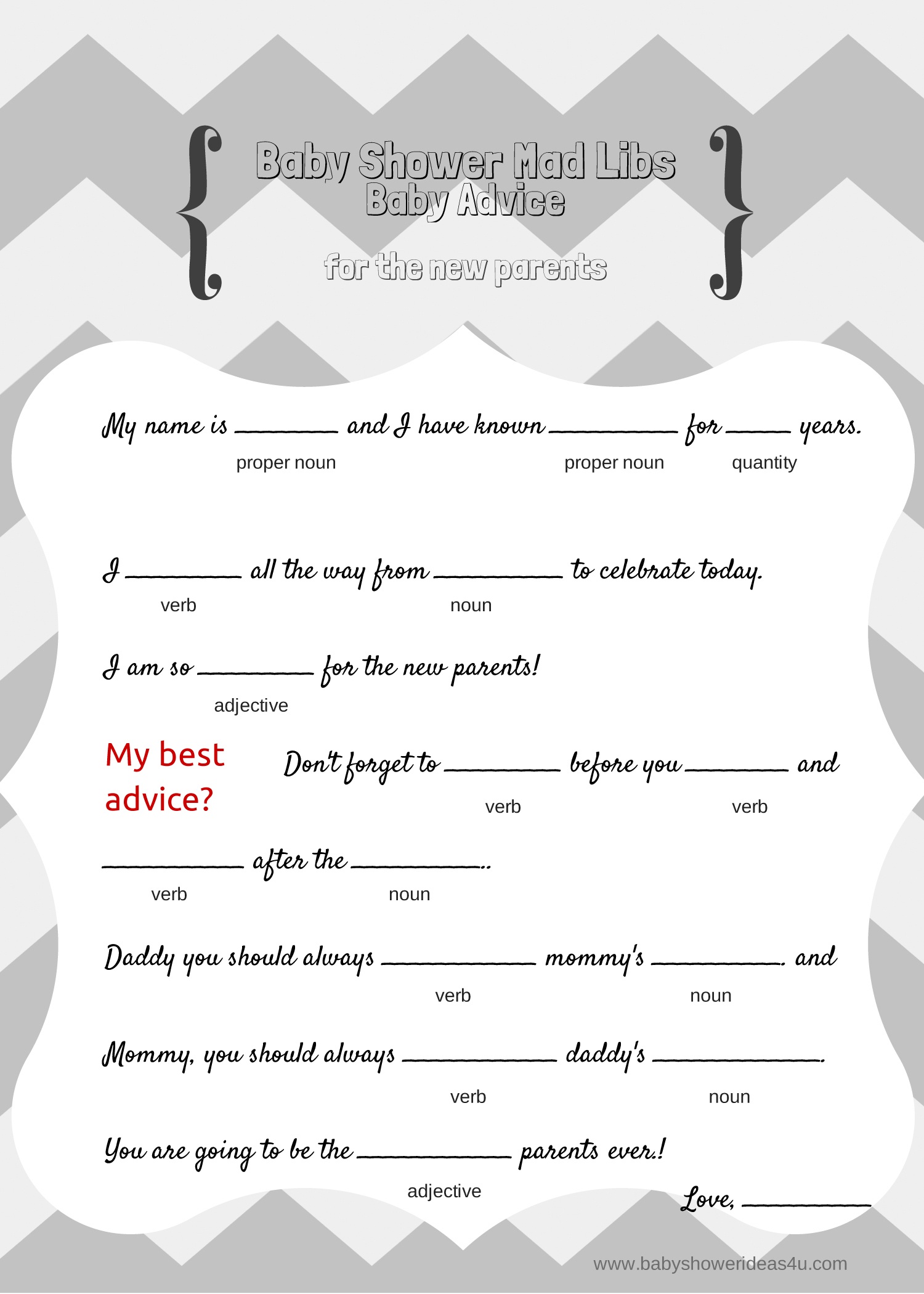 Free Baby Mad Libs Game - Baby Advice - Baby Shower Ideas - Themes - Free Printable Black And White Baby Shower Invitations