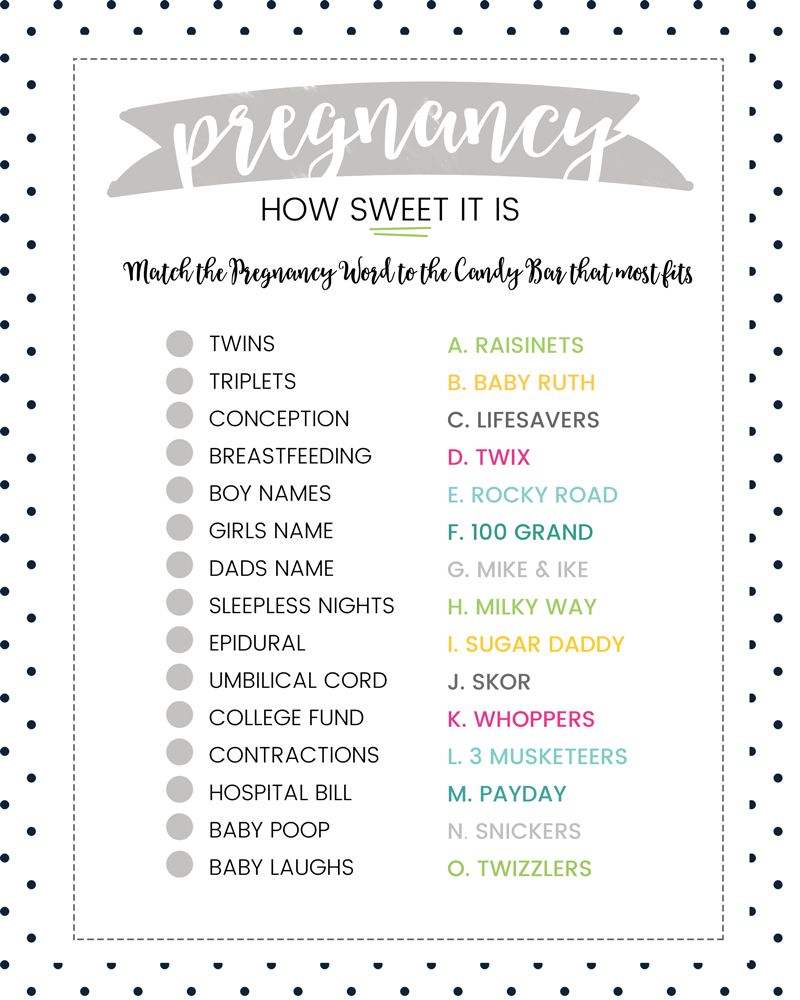 Free Baby Shower Candy Bar Game - 4 Colors | Lil&amp;#039; Luna - Free Printable Online Baby Shower Games