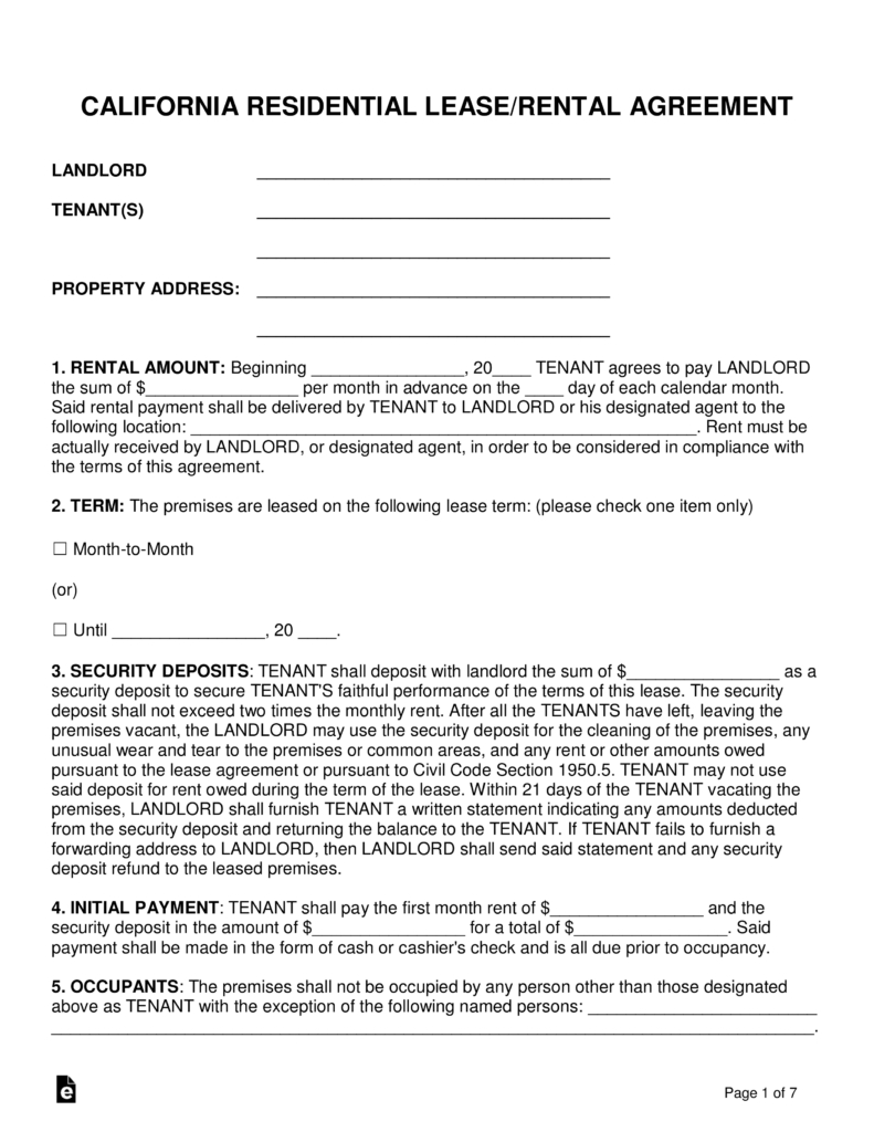 Free California Rental Lease Agreements | Residential &amp;amp; Commercial - Free Printable California Residential Lease Agreement