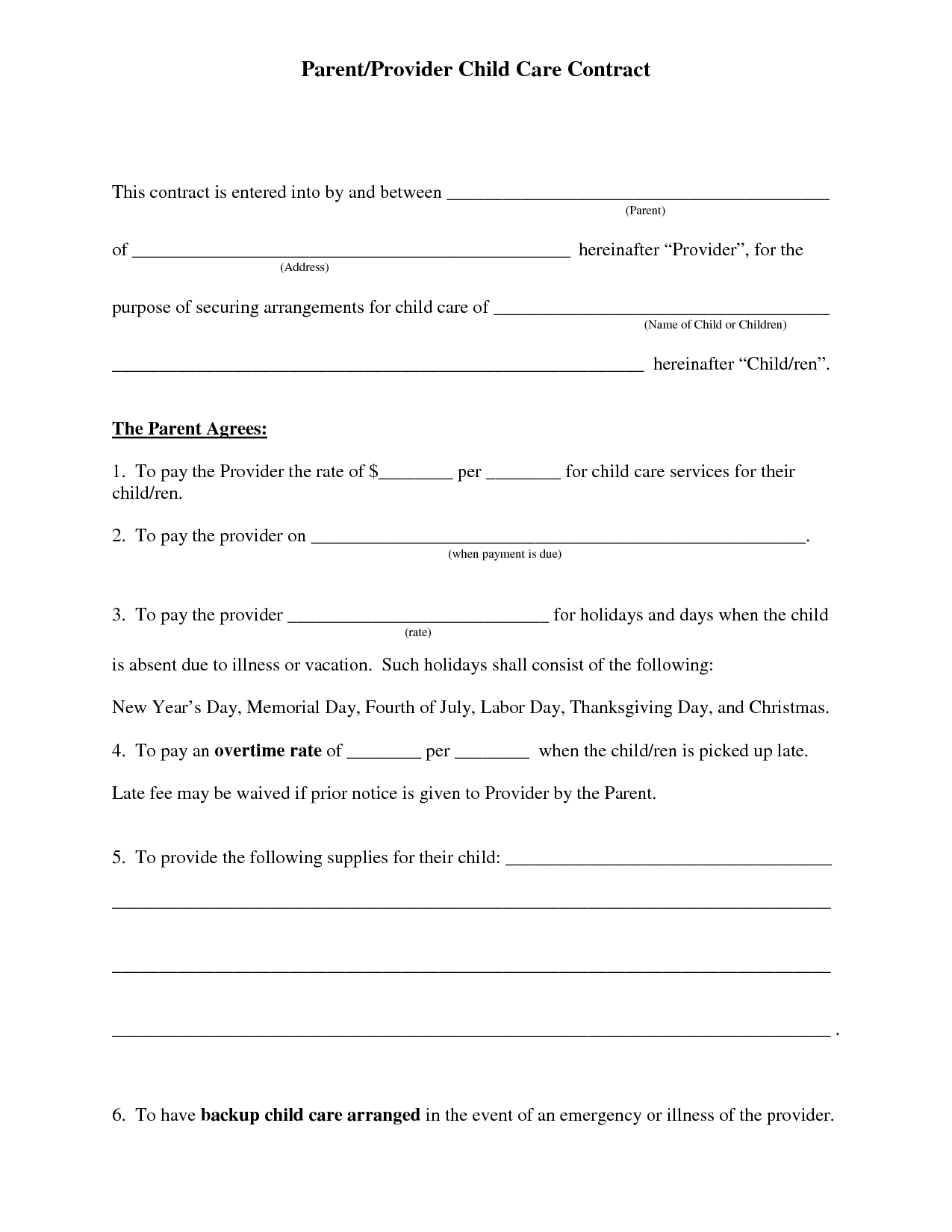 Free Daycare Contract Forms | Daycare Forms | Daycare Contract, Home - Free Printable Daycare Forms For Parents