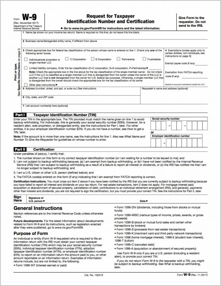 W9 Free Printable Form 2016