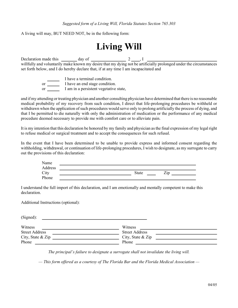 Free Florida Living Will Form - Pdf | Eforms – Free Fillable Forms - Free Printable Will Forms