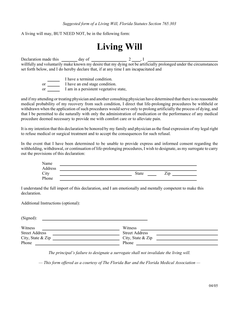 Free Florida Living Will Form - Pdf | Eforms – Free Fillable Forms - Free Printable Wills