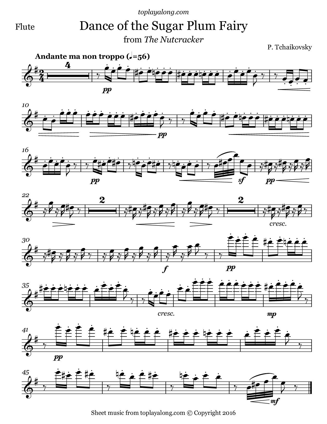Free Flute Sheet Music For Dance Of The Sugar Plum Fairy - Free Printable Flute Sheet Music