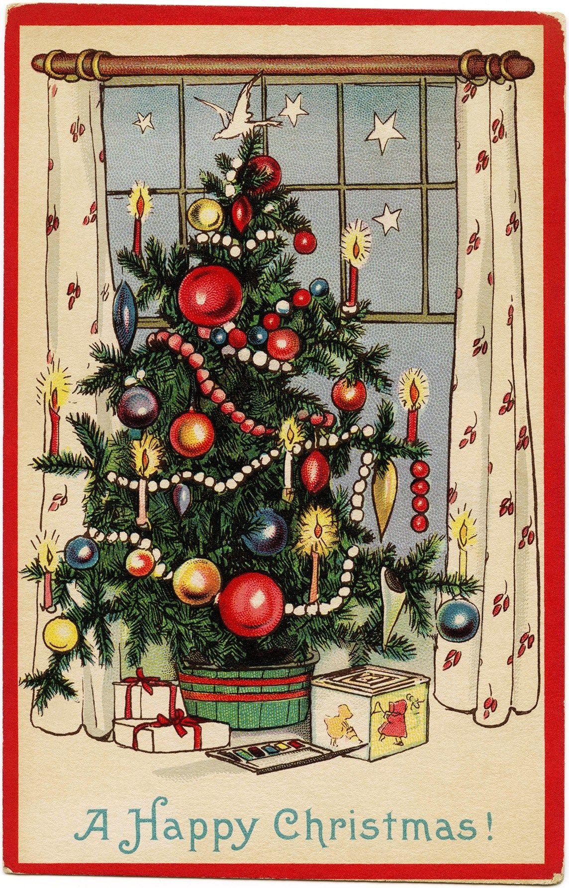 Free Freebie Printable Vintage Christmas Postcard, Christmas Tree - Free Printable German Christmas Cards