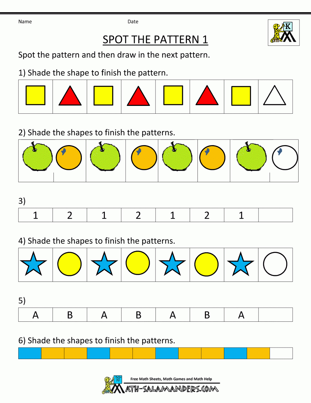 Free Kindergarten Worksheets Spot The Patterns - Free Printable Sequencing Worksheets For Kindergarten