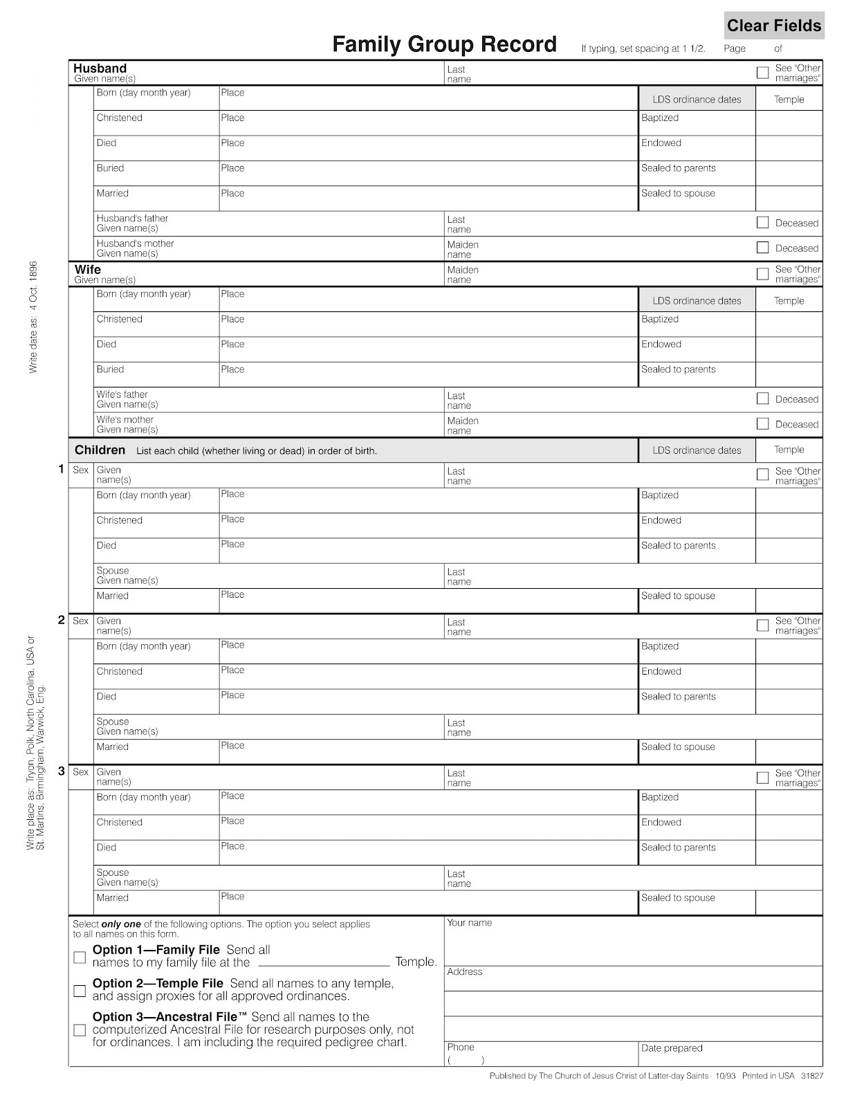Free Lds/mormon Family Group Record - Type &amp;amp; Print In Minutes - Free Printable Family History Forms