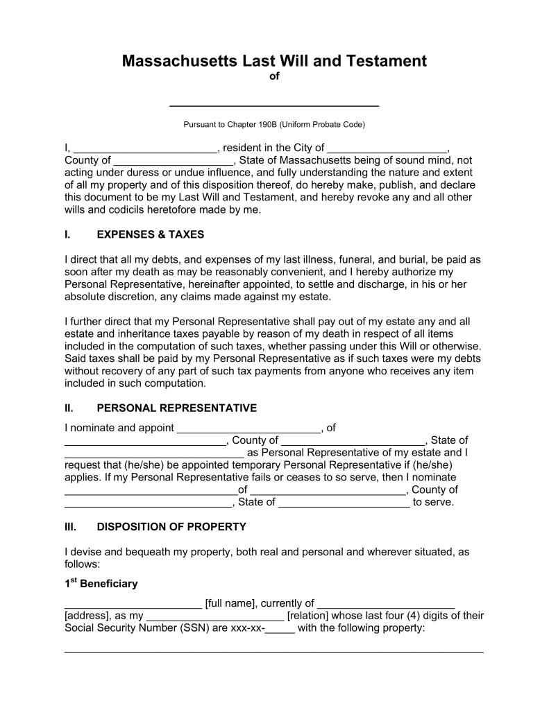 Free Printable Florida Last Will And Testament Form | Free Printable