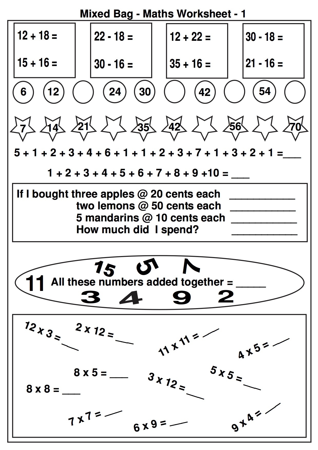 Free Math Worksheets And Printable Math Activities For Elementary - Free Printable Math Worksheets For Adults