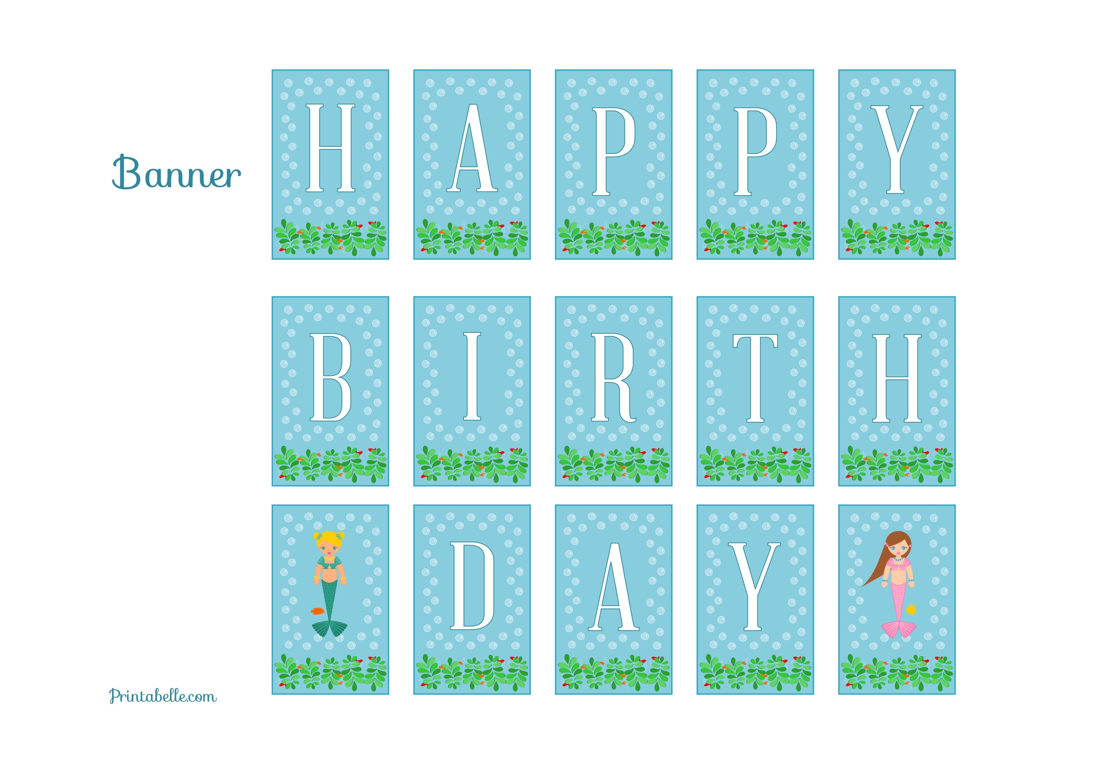 Free Mermaid Birthday Party Printables From Printabelle | Mermaid - Free Printable Little Mermaid Birthday Banner