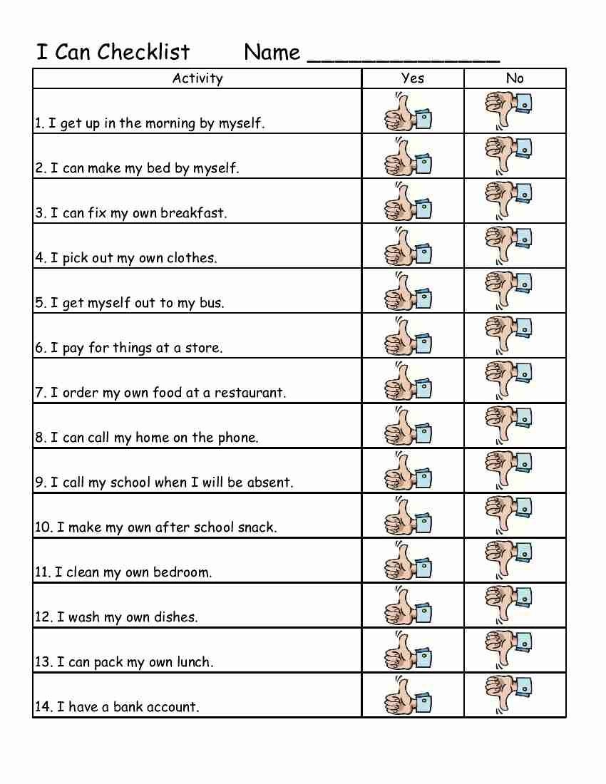Free Life Skills Worksheets For Special Needs Students ...