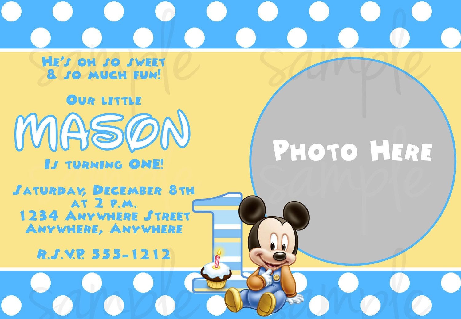 Free Printable Baby Mickey Mouse 1St Birthday Invitations | Jakes - Free Printable Baby Mickey Mouse Birthday Invitations