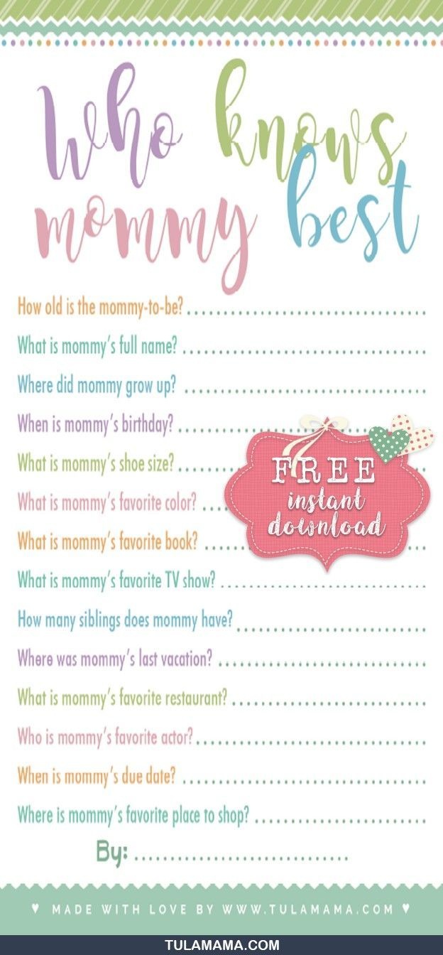 Free Printable Baby Shower Games Who Knows Mommy The Best | Gender - Free Printable Baby Shower Games Who Knows Mommy The Best