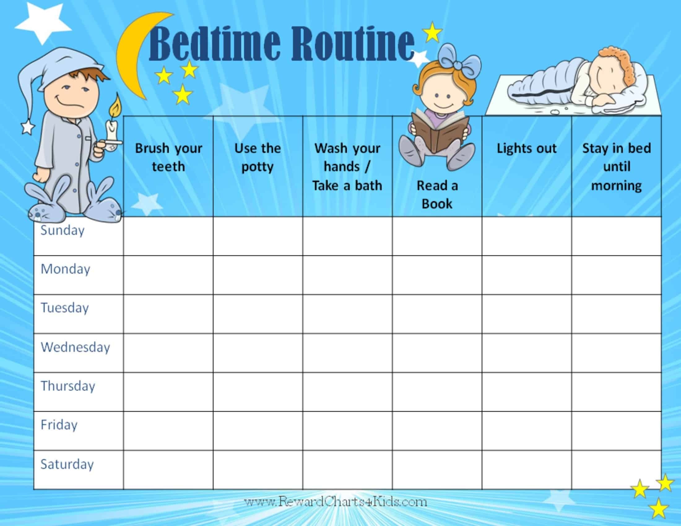 Brush, Book, Bed A Printable Bedtime Routine Chart For Kids Free