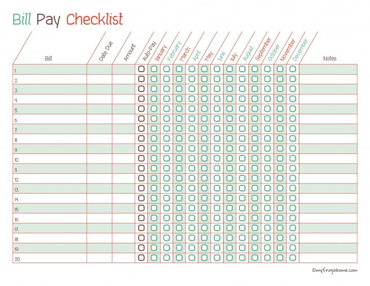 Free Printable Bill Pay Checklist