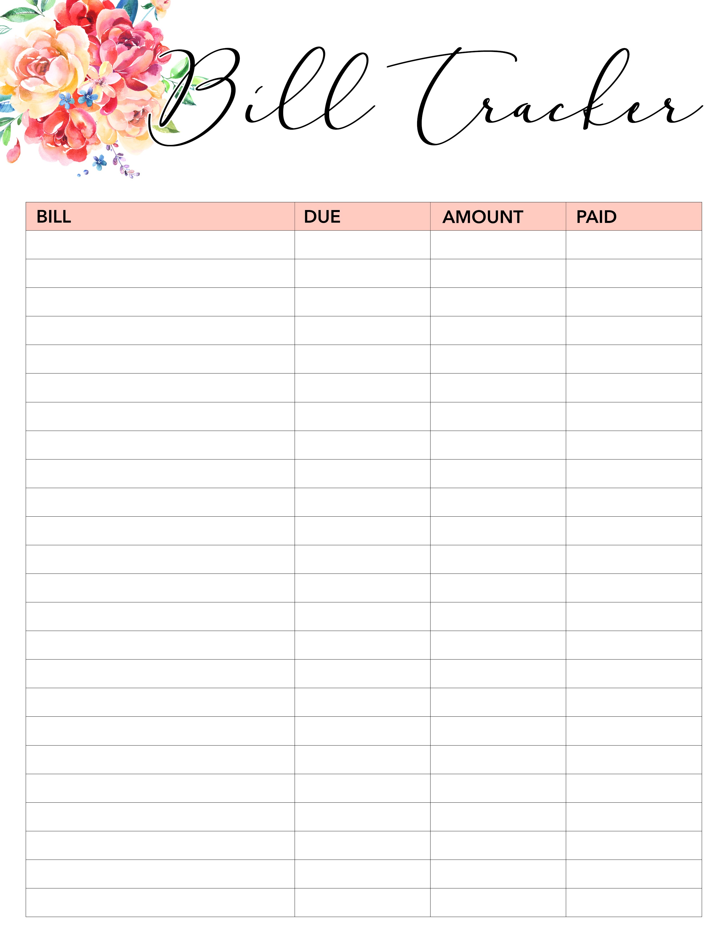 Free Printable Bill Tracker (74+ Images In Collection) Page 1 - Free