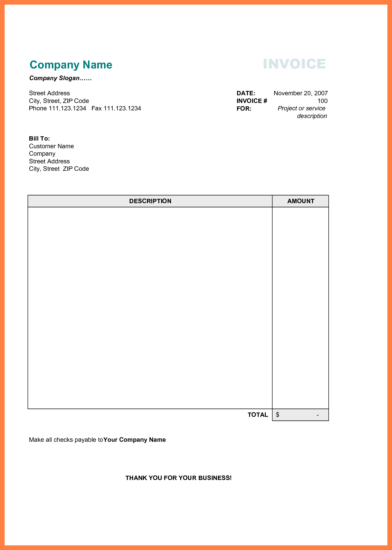 Blank Billing Invoice | Scope Of Work Template | Organization - Free