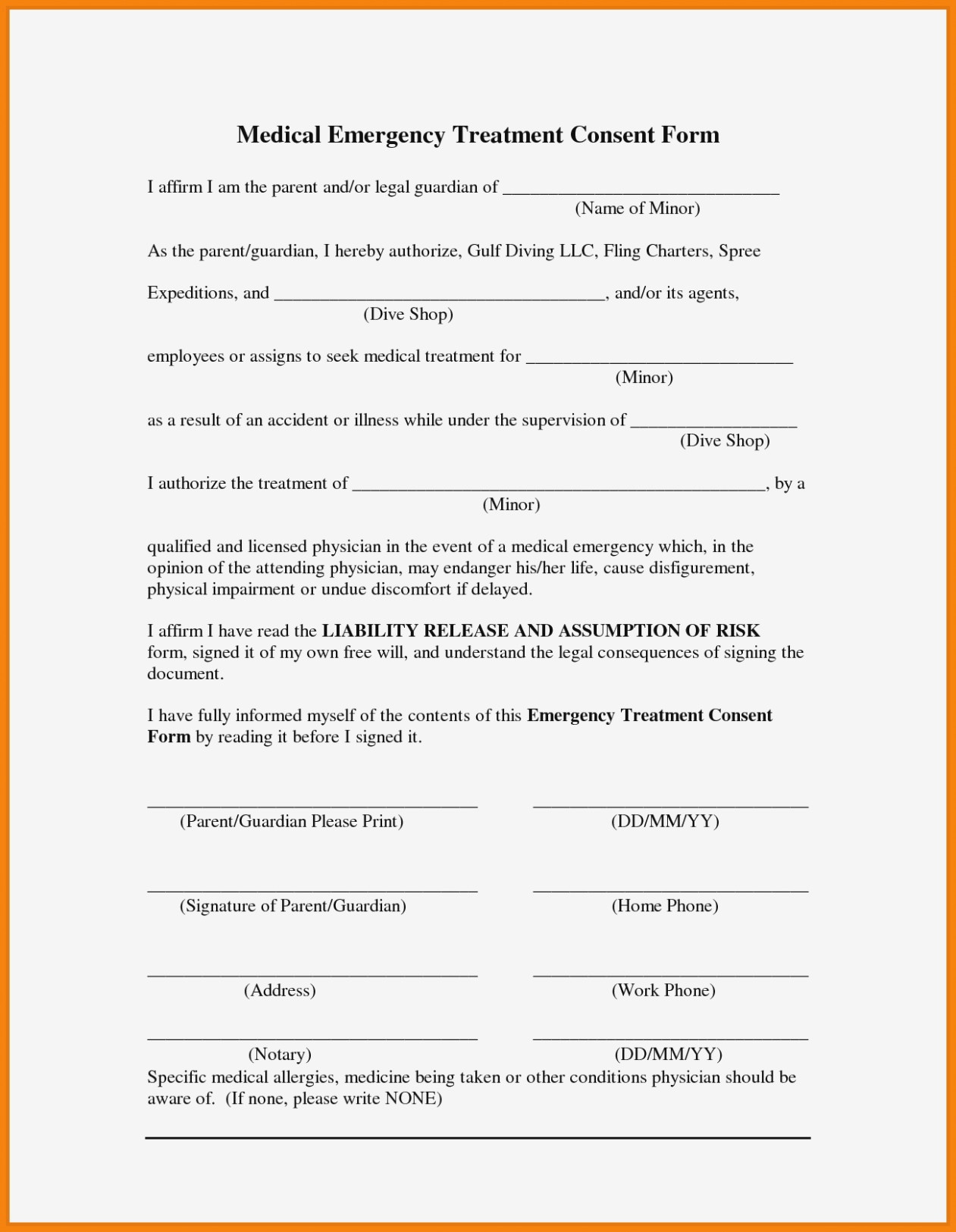 Free Printable Child Medical Consent Form For Grandparents Pdf File