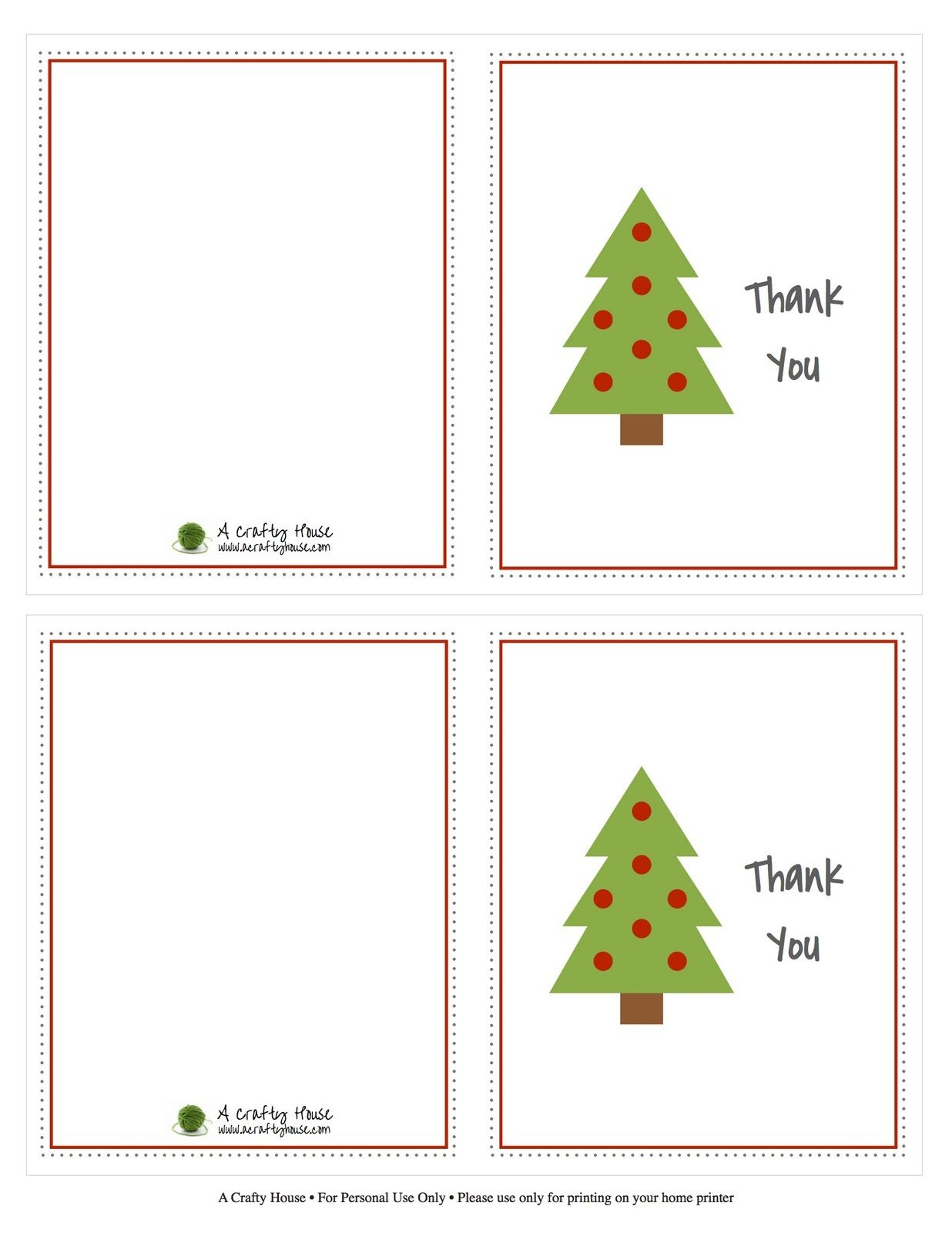 Free Printable Christmas Card Thank You Note | A Crafty House - Christmas Thank You Cards Printable Free