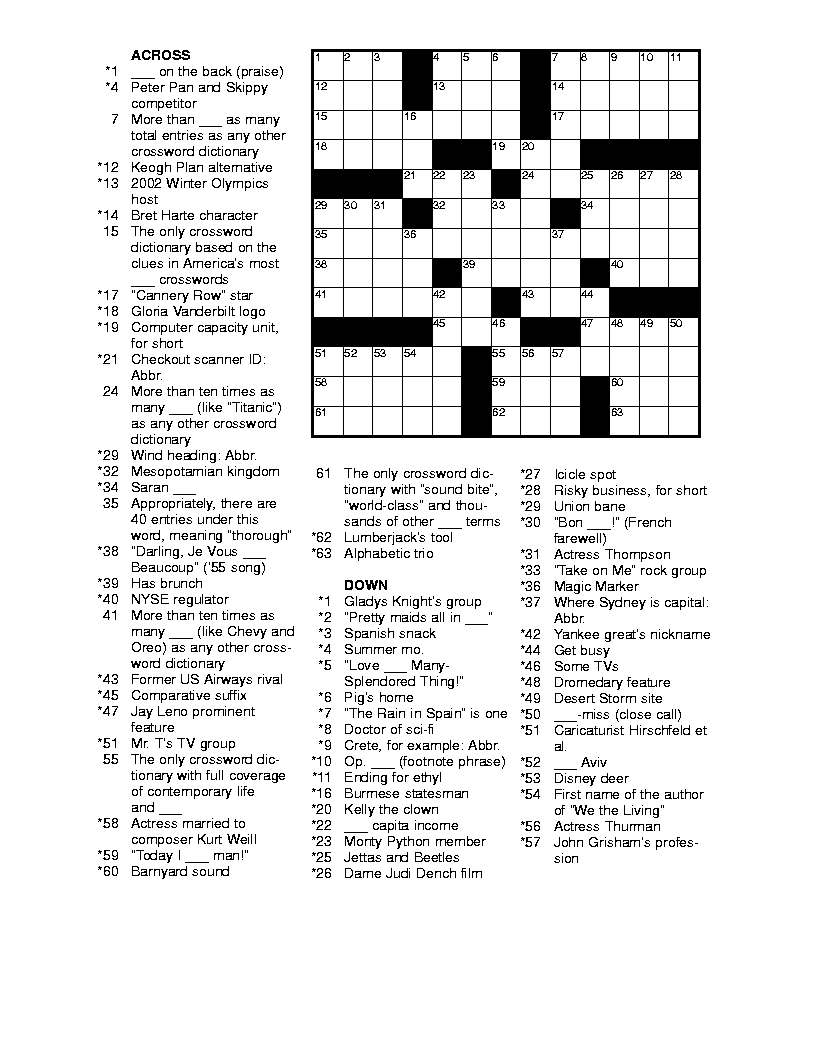 free easy printable crossword puzzles for adults free