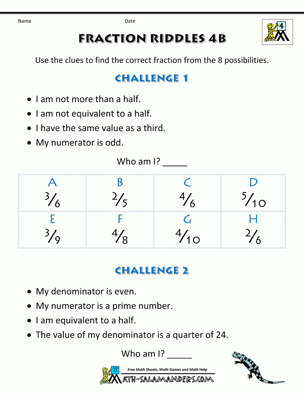 Free Printable Fraction Worksheets - Fraction Riddles (Harder) - Free Printable Fraction Worksheets Ks2
