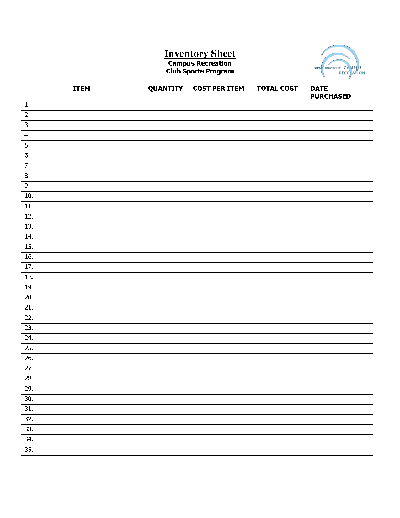 simple inventory sheet template