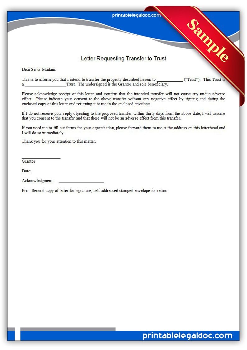 Free Printable Letter Requesting Transfer To Trust Legal Forms - Free Printable Will And Trust Forms