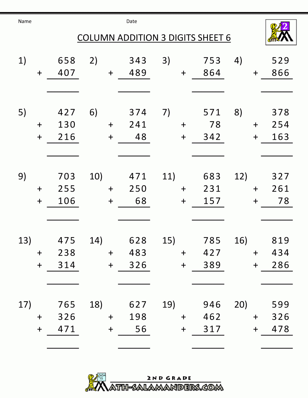 Free-Printable-Math-Worksheets-Column-Addition-3-Digits-6.gif (1000 - Free Printable Math Worksheets For Adults