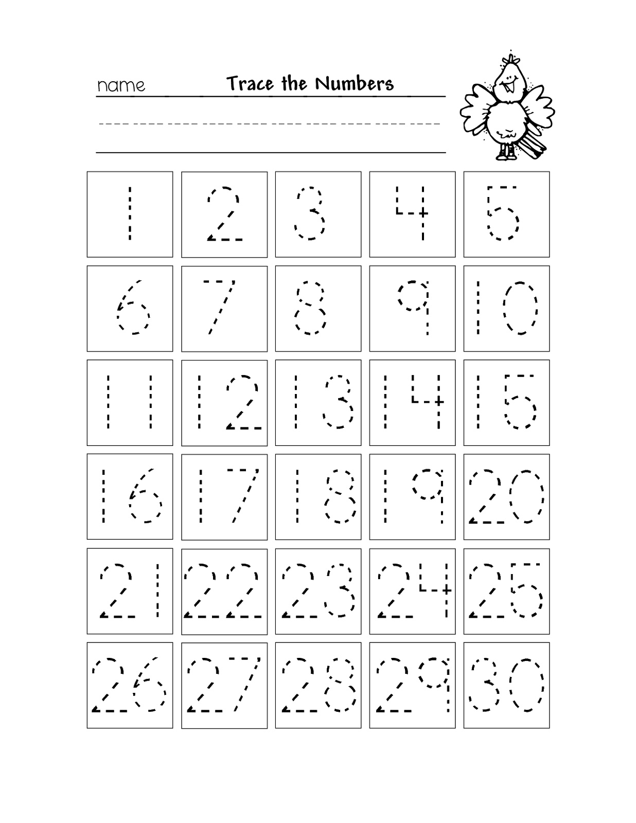 Free Printable Number Chart 1-30 | Kinder | Number Tracing - Free Printable Tracing Numbers 1 20 Worksheets