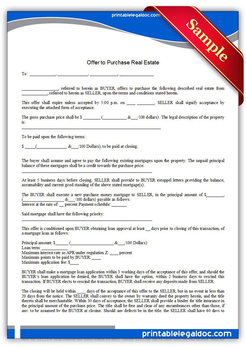 Free Printable Offer To Purchase Real Estate Legal Forms | Free - Free Printable Real Estate Contracts