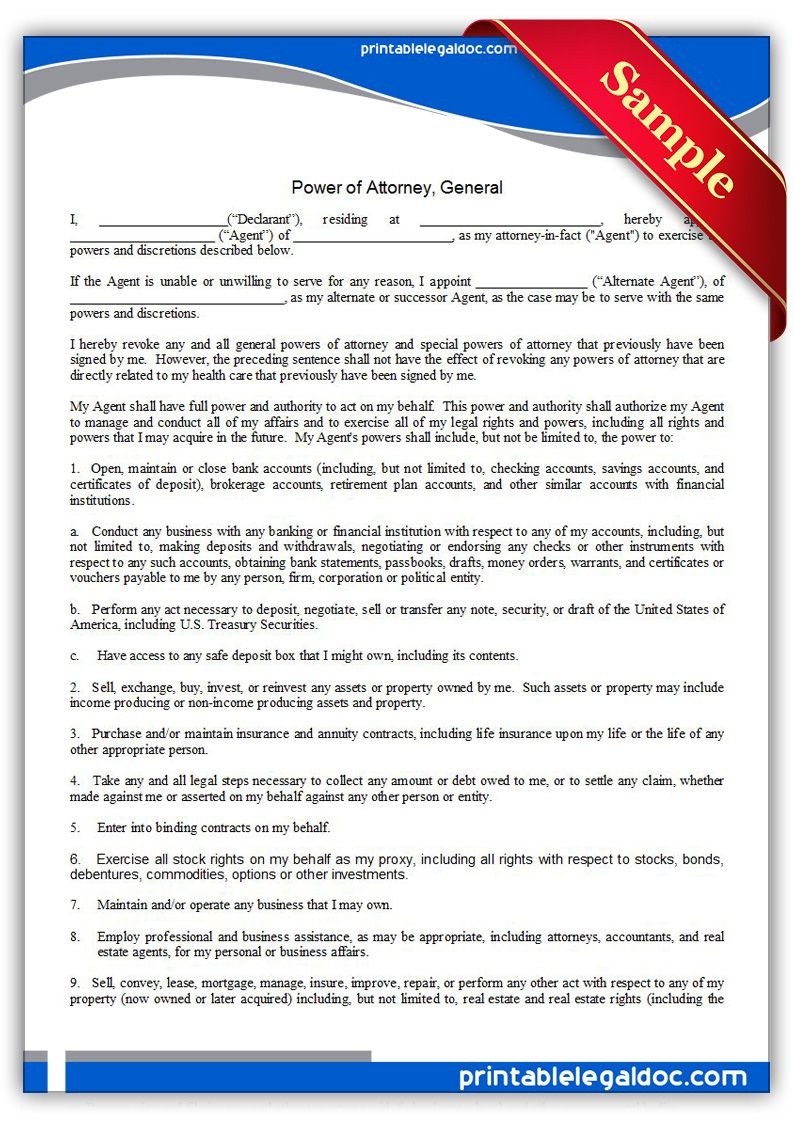 Free Printable Power Of Attorney, General Legal Forms | Free Legal - Free Printable Legal Documents Forms