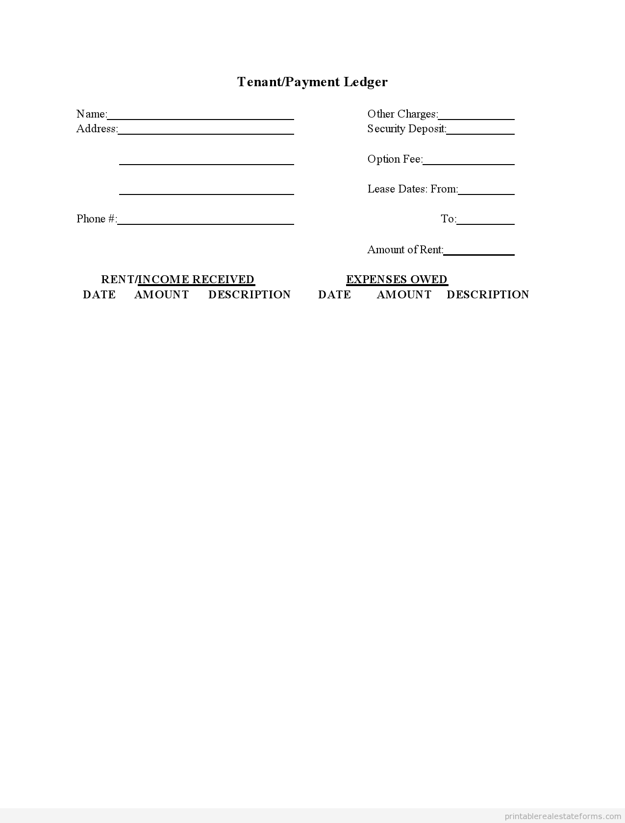 printable ledger template rent receipts rental forms simple with free