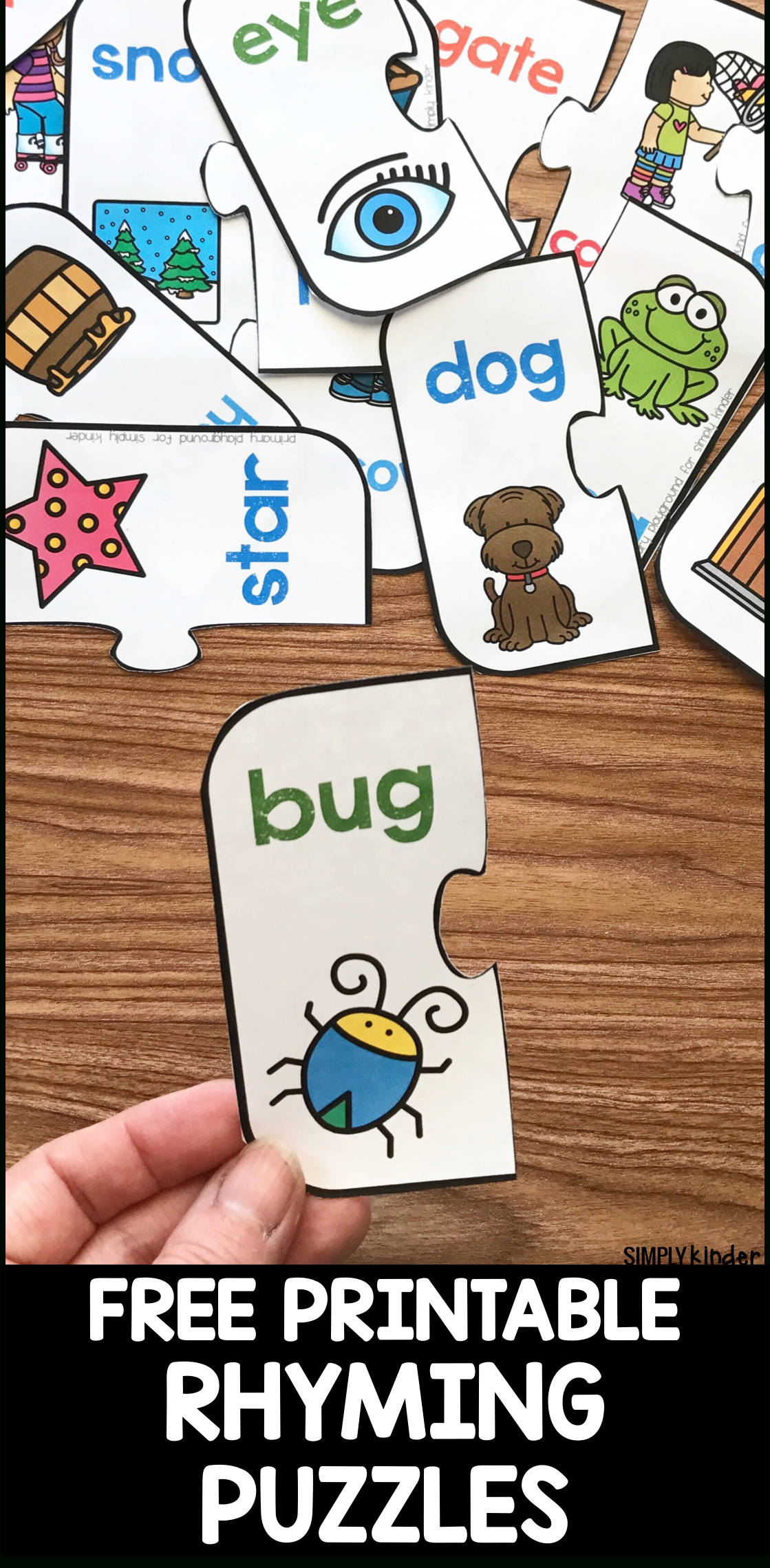 Free Printable Rhyming Puzzles - Simply Kinder - Free Printable Rhyming Activities For Kindergarten