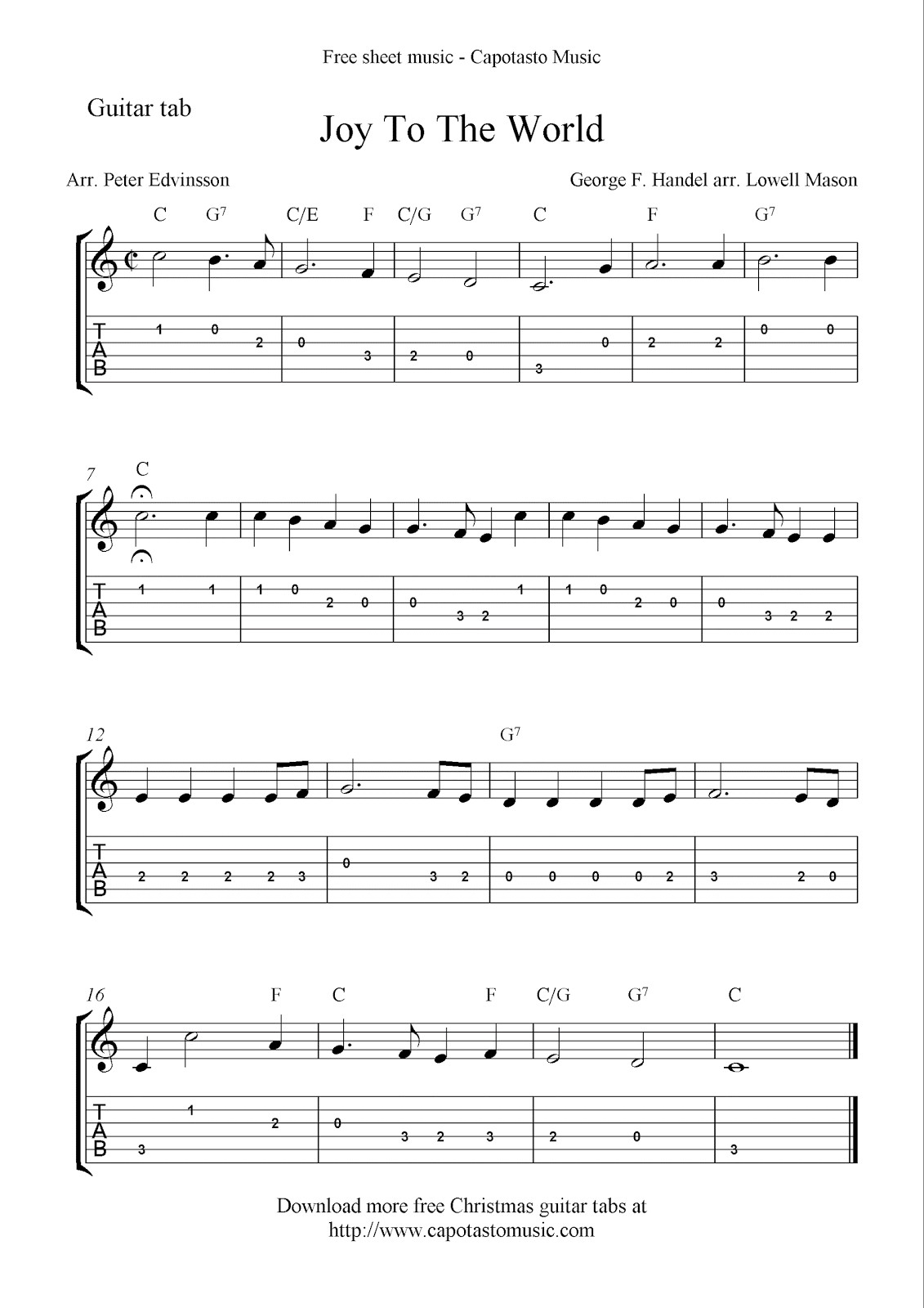 Free Printable Sheet Music: Joy To The World, Free Christmas Guitar - Free Printable Guitar Music