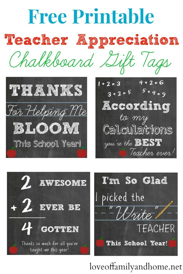 Free Printable Teacher Appreciation Chalkboard Gift Tags - Free Printable Tags For Teacher Appreciation