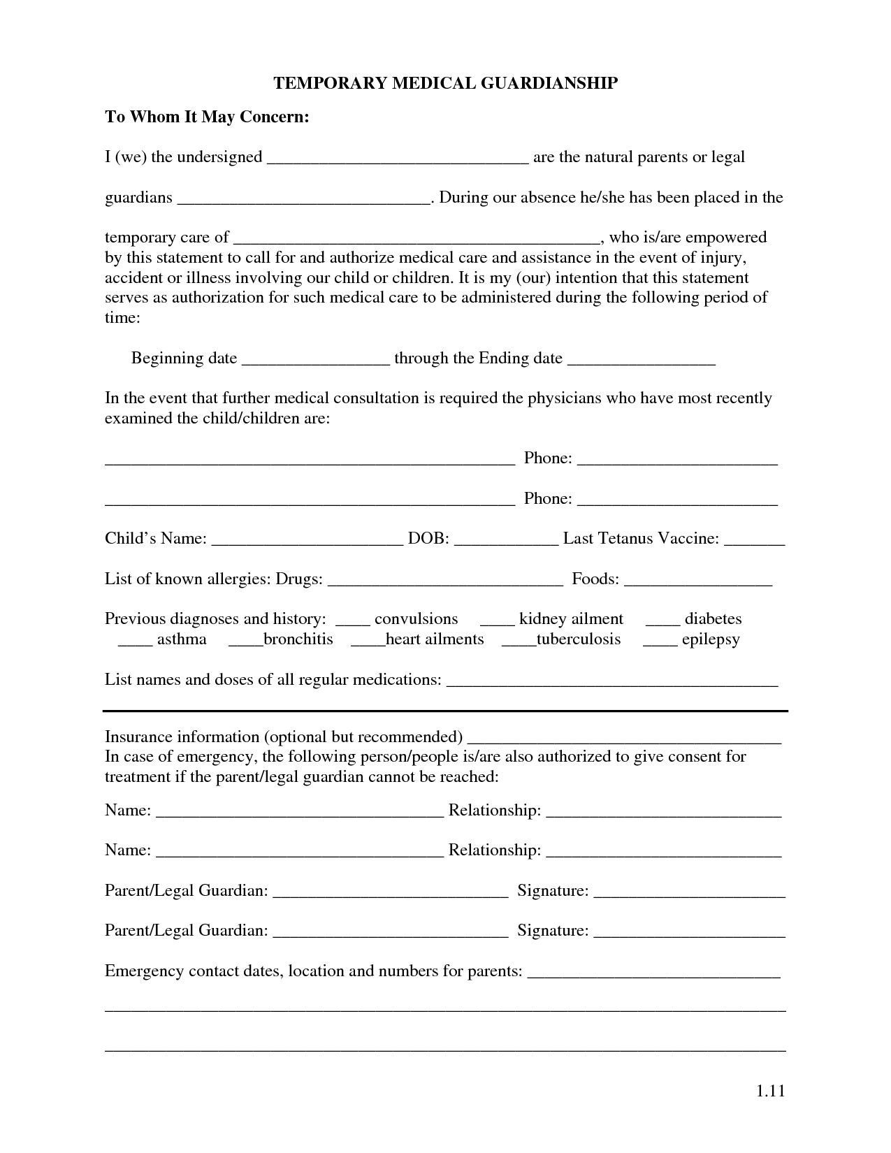 Free Printable Temporary Guardianship Forms | Forms | Child Custody - Free Printable Legal Forms California