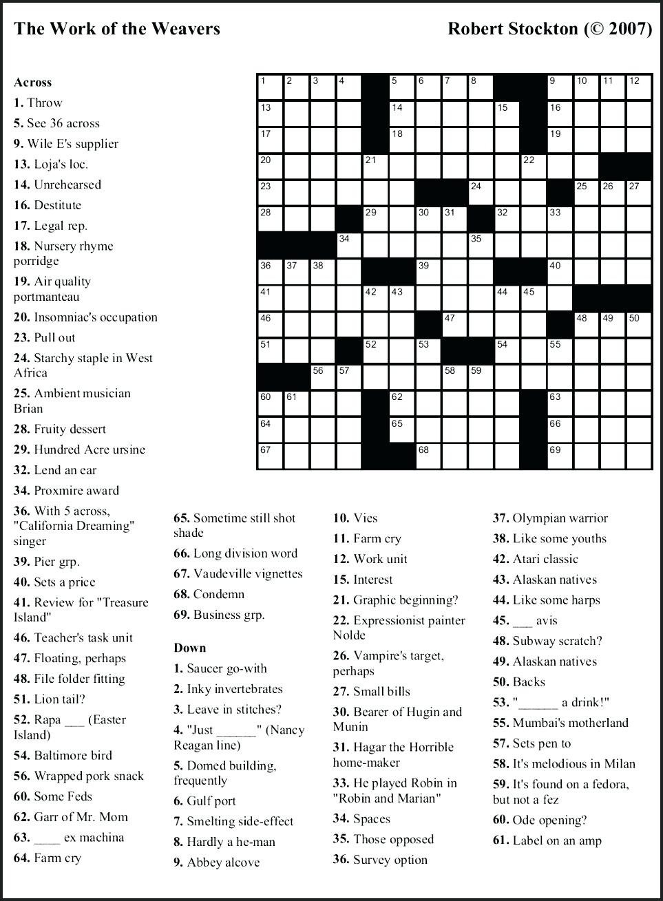 easy printable crossword puzzles for seniors