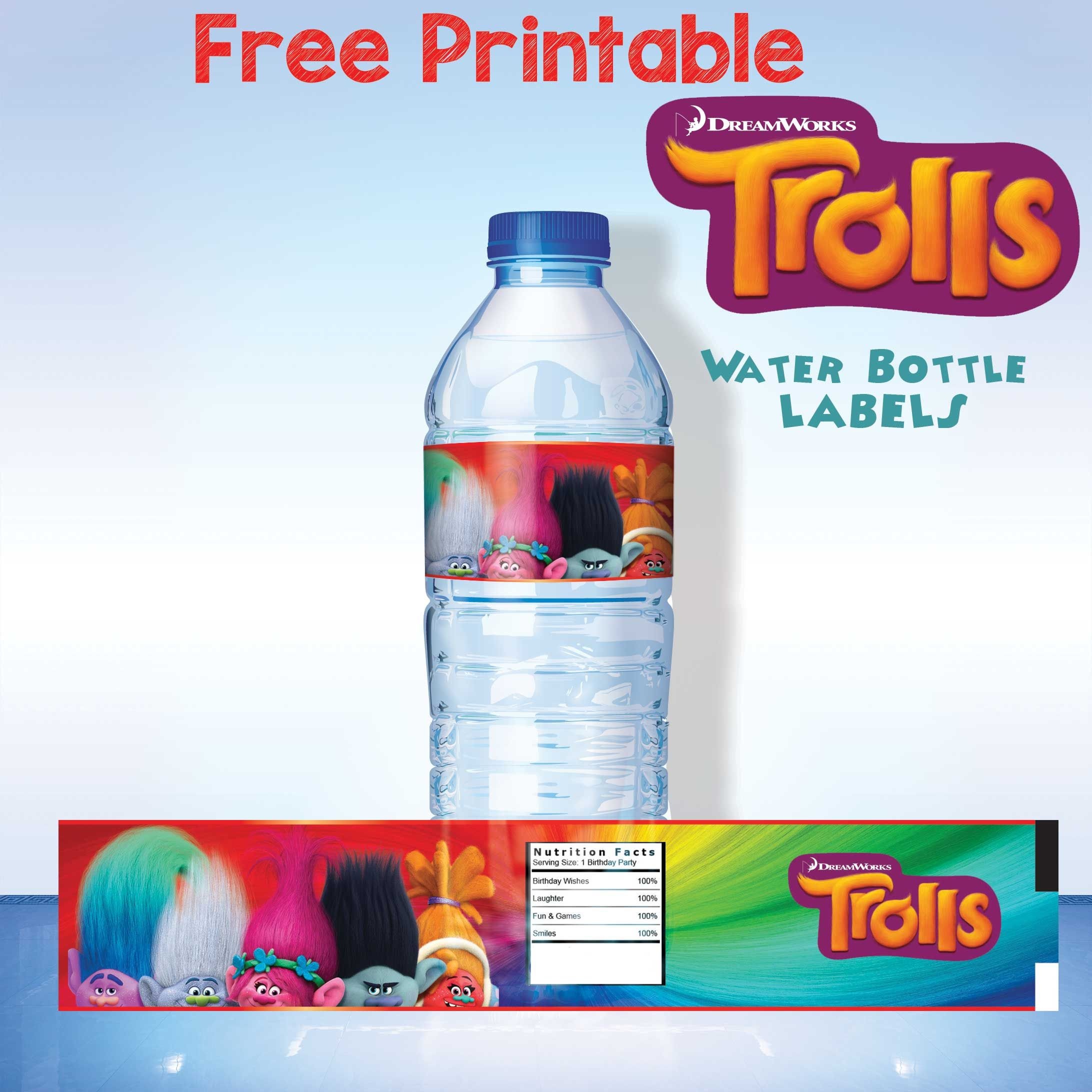 Free Printable Trolls Water Bottle Label | Trolls | Printable Water - Free Printable Water Bottle Labels For Birthday