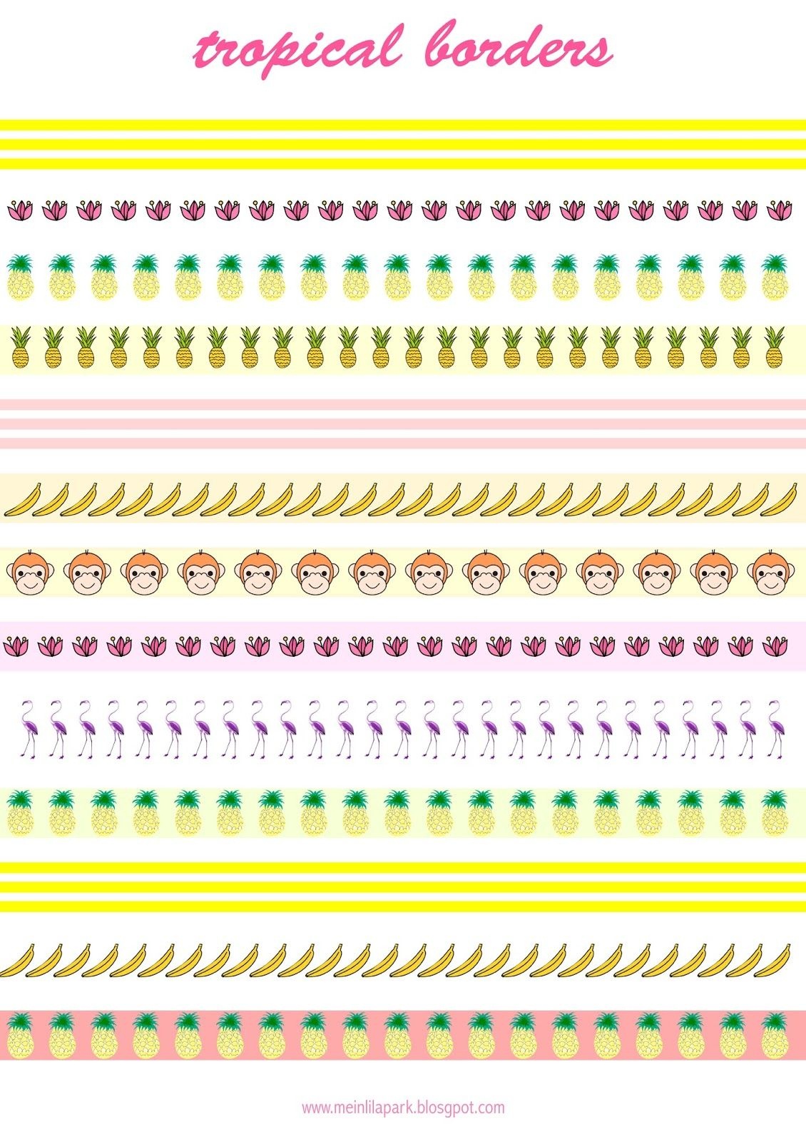 Free Printable Tropical Borders - Planner Stickers - Freebie - Free Printable Summer Borders