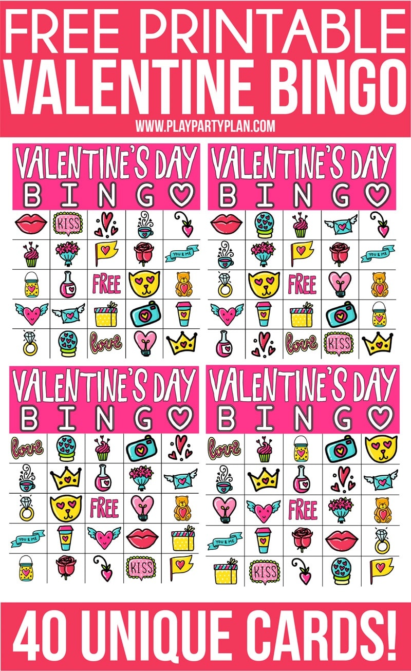 Free Printable Valentine Bingo Cards For All Ages - Play Party Plan - Free Printable Valentine Graphics
