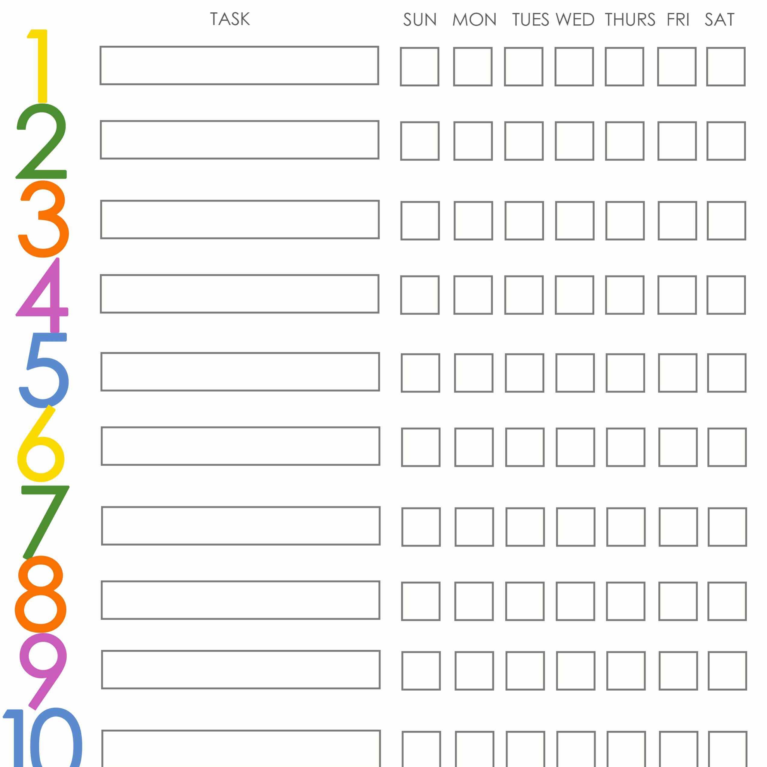 Free Printable Chore Charts Once Weekly