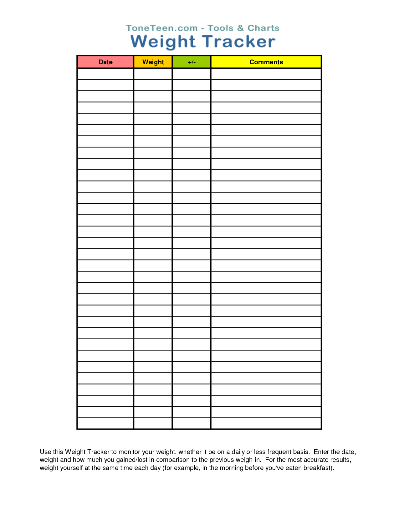 Free Printable Weight Tracker Chart | Arabic Room | Diëten, Weight - Free Printable Weight Loss Chart
