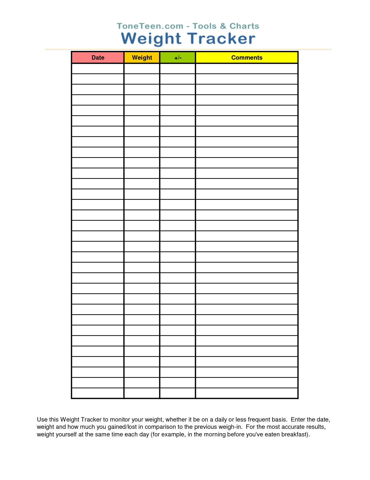 Free Printable Weight Tracker Chart | Arabic Room | Diëten, Weight - Printable Weight Loss Charts Free