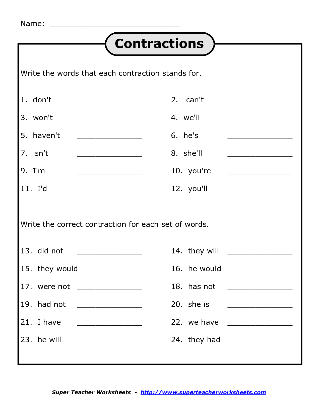 Free Printables For 4Th Grade Science | Free Printable Contraction - Free Printable 4Th Grade Reading Worksheets