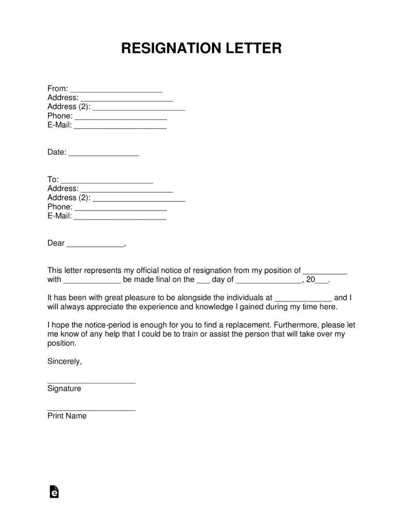 Free Resignation Letter Templates - Samples And Examples - Pdf - Find Free Printable Forms Online